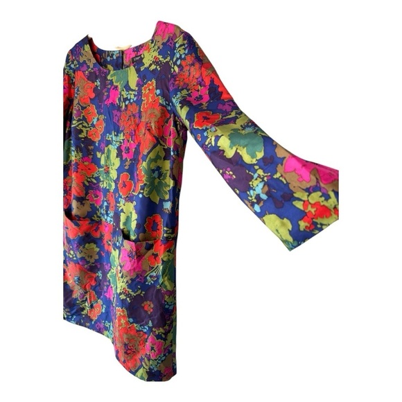 J. Crew Jules Silk Long Sleeve Floral Shift Mini Dress Size 2 - As Seen on Drew - Picture 3 of 13